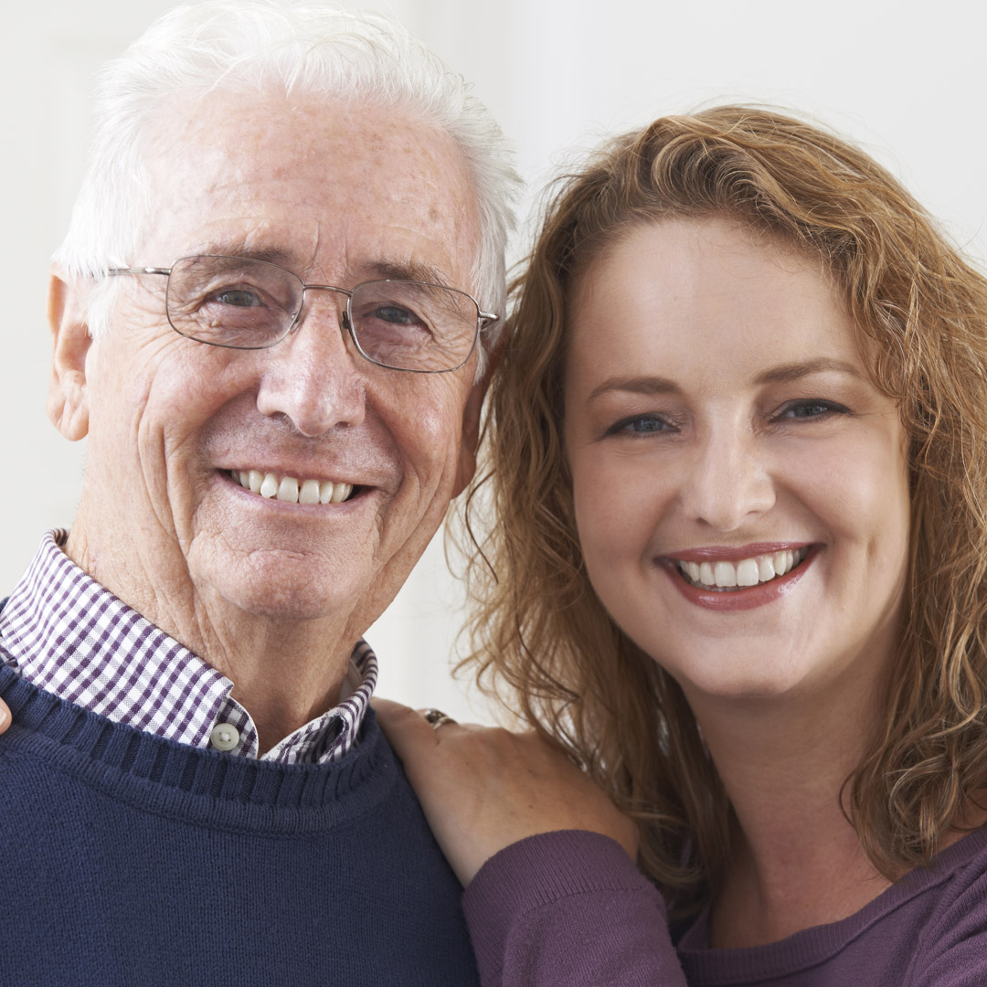 CME ad senior dad with adult daughter