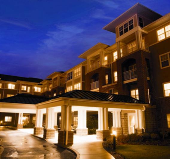 Outside of building at night