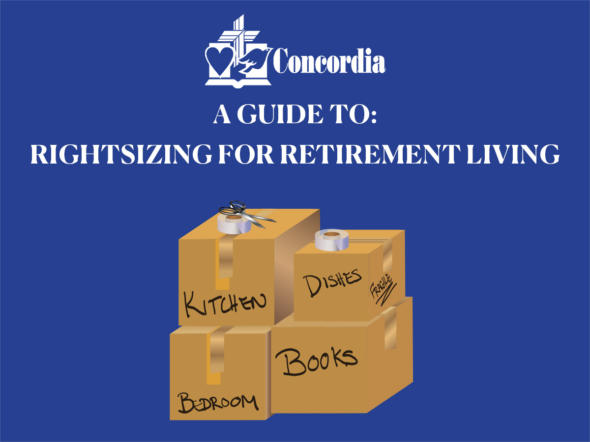 A graphic depicting the theme of the article about rightsizing for retirement living.